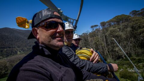 Milosh, Ranko & Ognjenka On Gondola In Thredbo, Australian Alps, NSW, Australia