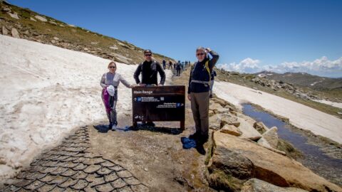 Ognjenka , Milosh And Ranko Near The Top Of Mount Kozhushko, Australian Alps, NSW, Australia