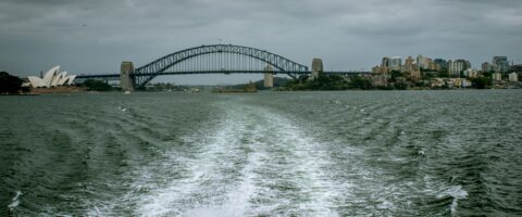 Sydney Harbour, Look Back From Fast Moving Ferry, Sydney, NSW, Australia