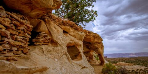 Anasazi Granary built in an alcove Near Top Of Aztecs Butte In Canyonlands National Park, UT