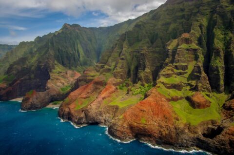 Approaching Arch On Honopu Beach Along Nā Pali Coast – Blue Hawaiian Helicopter Ride On Kauai Island, HI