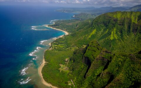Approaching North Coast On Blue Hawaiian Helicopter Ride, Kauai Island, HI