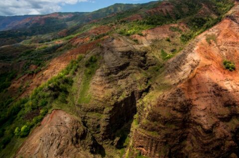 In Canyon Of Waimea On Blue Hawaiian Helicopter Ride On Kauai Island, HI