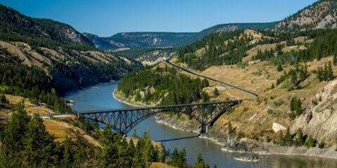 Highway 20 And Bridge On Fraser River Near Williams Lake, BC