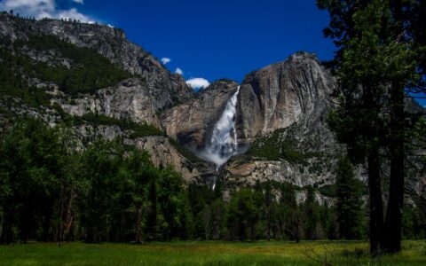 Look At Yosemite Falls From The Valley In Yosemite National Park, CA