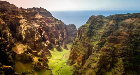 On Blue Hawaiian Helicopter Flight Through Nu’Alolo Valley, Kauai Island, HI