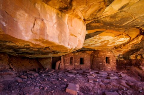 Picturesque Fallen Roof Ruins In Road Canyon, Cedar Mesa, UT