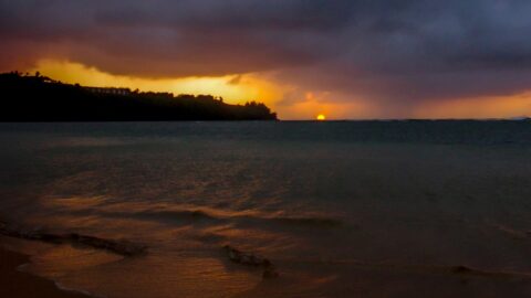 Sunset At Ha’ena Beach, North Shore of Kauai Island, HI