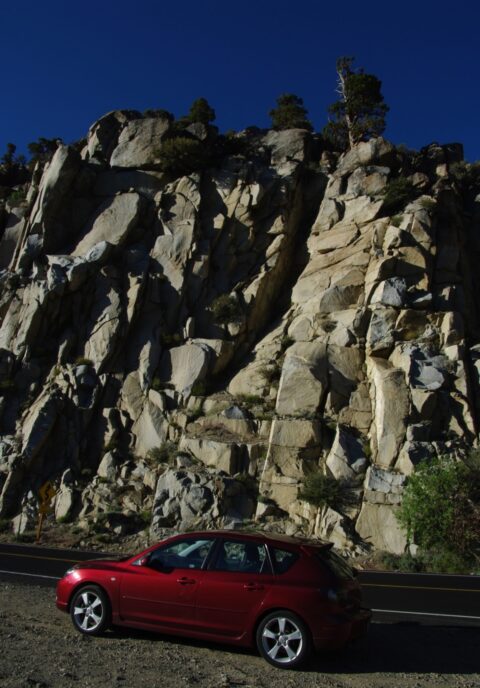 Zoom-Zoom On Steep Tioga Pass Road Towards Yosemite National Park, CA