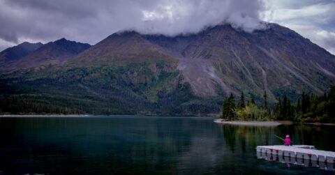 Little Girl Fishing On Kathleen Lake In Kluane National Park And Reserve, YT