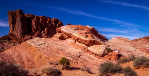 Gribraltar Rock Behind Fire Wave In Valley Of Fire State Park, NV