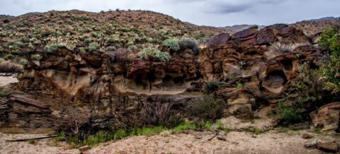 Rock Full Of Holes Just Before Desert Rain Start Falling i in Indian Canyon, Palm Springs, CA