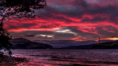 Burning Sunset Over Columbia River Gorge, OR