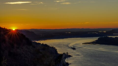 Traffic at Sunset , Columbia River Gorge Near Portland, OR