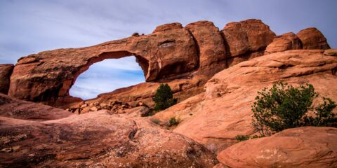 Look At Landscape Arch From Campground Amphitheater Side in Arches National Park, Moab, UT