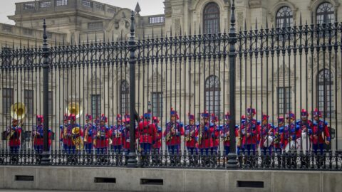 Marching Band In The Court Of Government Palace De Peru, Plaza De Armas,  Lima, Peru