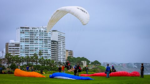 Paraglides Prepare To Take Off In Miraflores, Lima, Peru