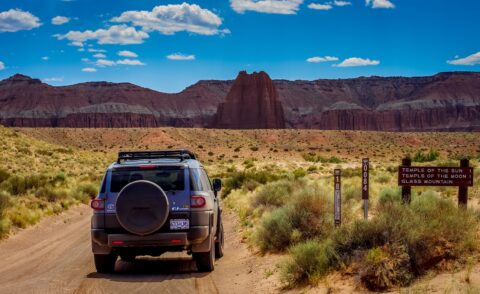 Approaching Temple Of The Sun & Temple Of The Moon In Cathedral Valley, UT