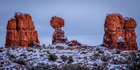 Balanced Rock Under Snow, Arches National Park, Moab, UT