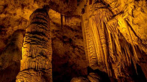 Big Column And Stalactites In Carlsbad Cavern National Park, NM
