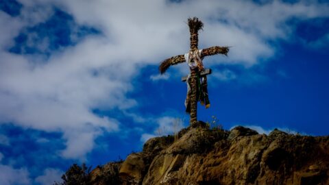 Cross In El Mirador De La Cruz Del Condor In Colca Canyon, Peru