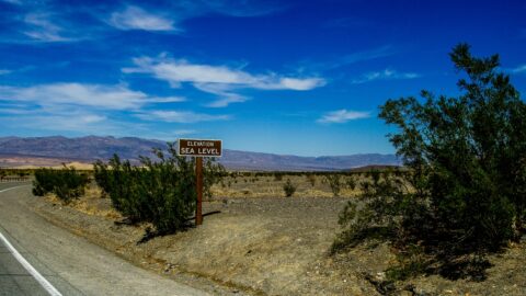 Elevation Of Highway 190 Goes Below Sea Level In Death Valley National Park, CA