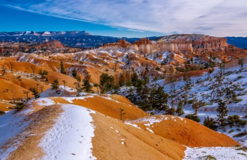 Queen’s Garden Trail Partly Covered By Snow In Bryce Canyon National Park, UT