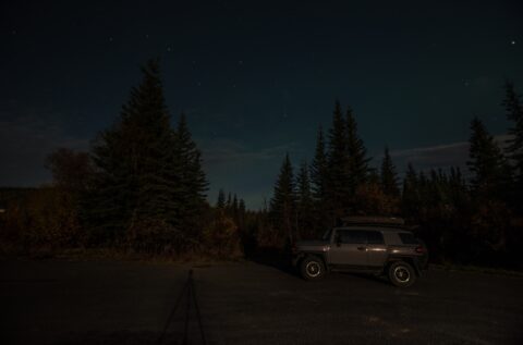 Full Moon And Very Low Activity Of Aurora Borealis (On Friday 13th) At Colorado Creek Trail Rest Area, AK