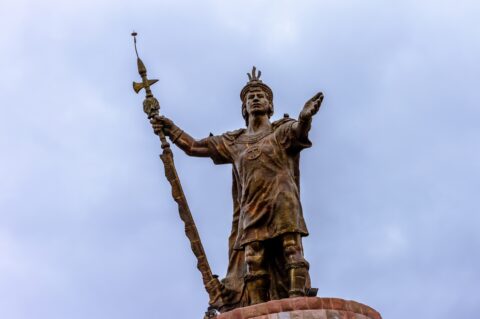 Giant Statue Of  Pachacuteq In Cusco, Peru