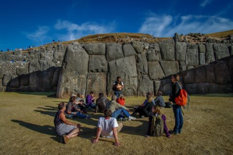 Tourist Guide Explains How Incas Built Saqsaywaman’s  Walls,  Cusco, Peru