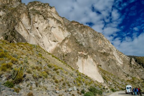 High Above The Road, Tombs In Colca Canyon, Peru