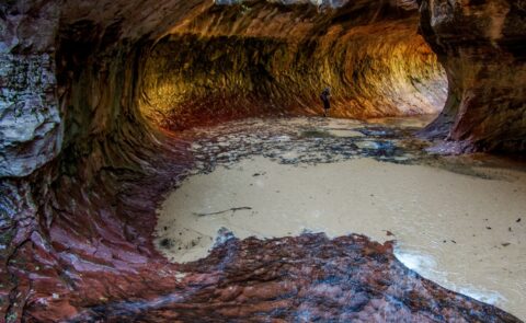 Hiker In The Subway, Zion National Park, UT