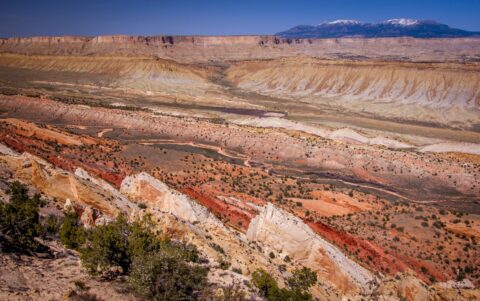 Look At Burr Trail In Waterpocket Fold And At Henry Mountains From Strike Valley Overlook, Capitol Reef National Park, UT