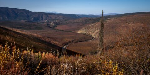Look Down At River Gooseneck From Top Of The World Highway, Chicken, AK