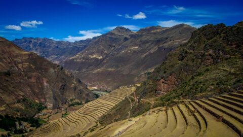 Look Down From Inca Ruins Towards Pisac, Sacred Valley, Peru