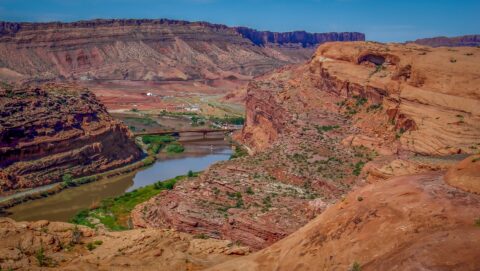 Look Down To Bridge Over Colorado River From Slickrock, Moab, UT