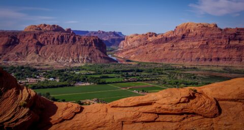 Look Down To Moab And Colorado River From Slickrock, Moab, UT
