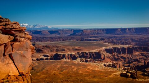 Look From Grandview Point At White Rim And La Sal Mountains, Canyonlands National Park, Moab, UT