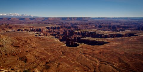 Look From Grandview Point At White Rim And La Sal Mountains, Canyonlands National Park, Moab, UT