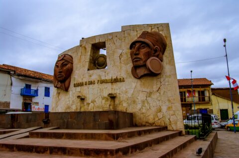 Monument On Plaza Limacpampa, Cusco, Peru
