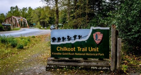 On The Trailhead Of The Famous Gold Rush Chilkoot Trail In Dyea Near Skagway, AK