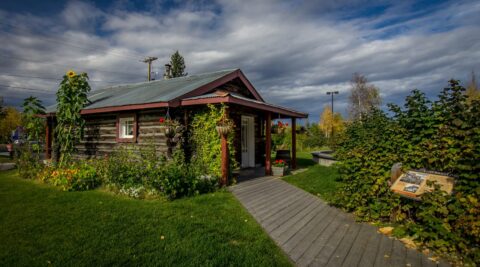 Replica Of Pioneer Cabin Near Visitor Center In Fairbanks, AK