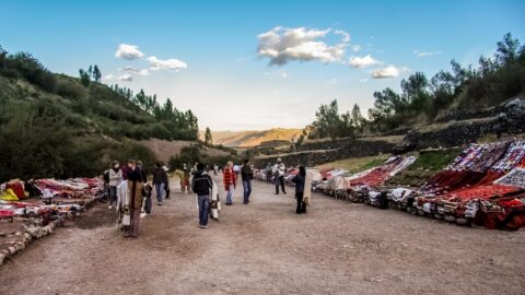 Market Along Walking Road At Tambomachay Archaeological Site, Cusco, Peru