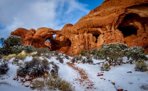 Snow Trail To Double Arch, Arches National Park, Moab, UT
