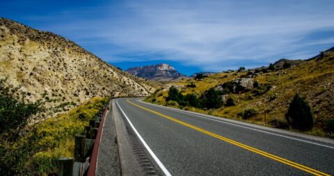 Steep Grade Up Highway 14 Through Bighorn National Forest, WY
