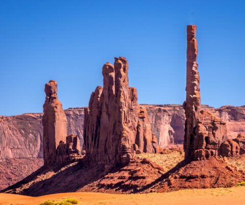 Totem Pole And Yei Bi Chei In Monument Valley, AZ