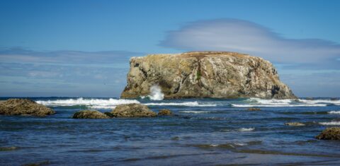 Wave Hits The Big Rock  On The Bandon Beach, OR