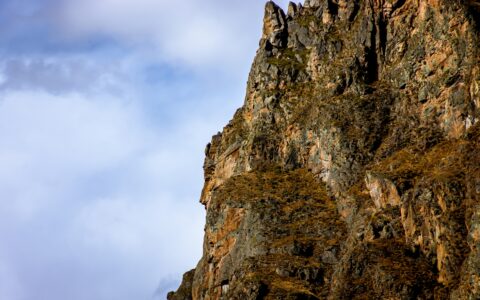 “Young Face” Rock Formation Near Archaeological Site Ollantaytambo Fortress in the Sacred Valley,  Peru