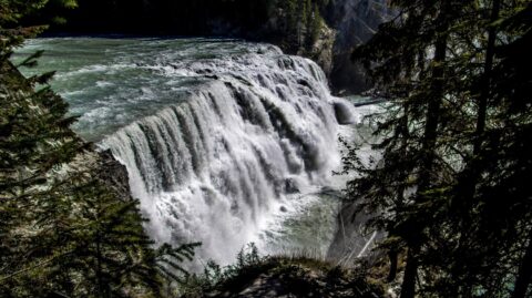 18 meters high and 107 meters wide Wapta Falls in Yoho National Park, BC