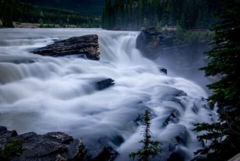 Athabasca Falls Along Highway 93 In Jasper National Park, AB
